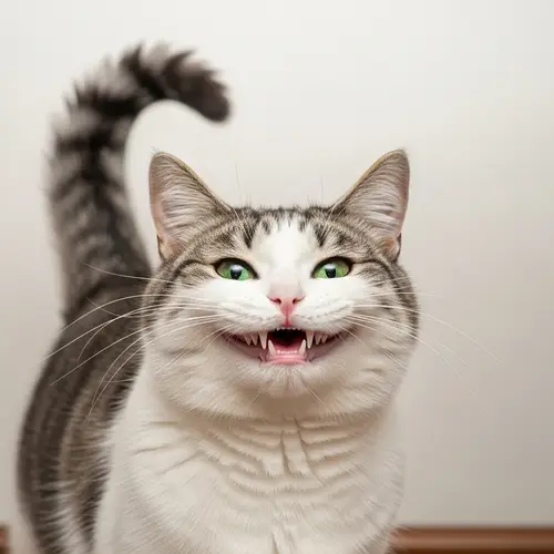 Adorable Fluffy Cat with Heartwarming Smile | Green Eyes