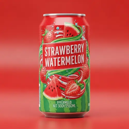 Artistic Watermelon & Strawberry Soda Can Packaging