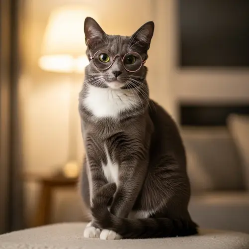 Cat in Glasses - Stylish Feline with Vintage Eyewear