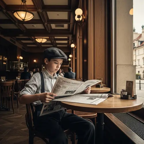 Vintage 1930s Boy in Warsaw Café | Retro Style Image