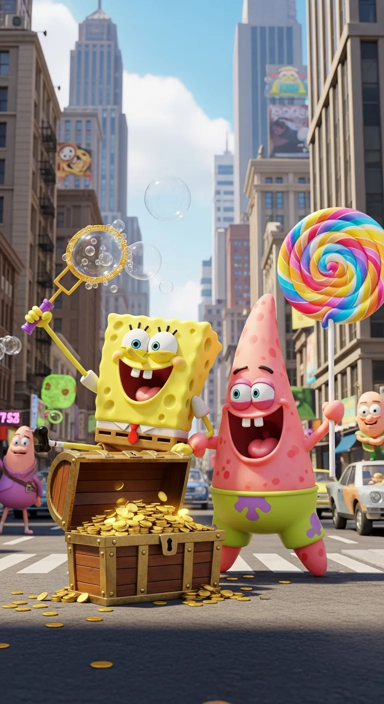 Spongebob & Patrick's Playful City Entry in Hyper Real Visuals