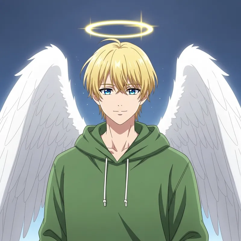 Graceful Angelic Male Character with Ethereal Wings