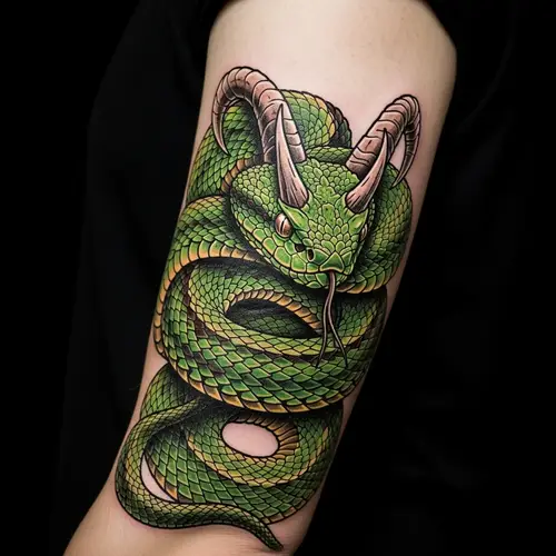 Detailed Bush Viper Tattoo Design - Horned Snake Illustration