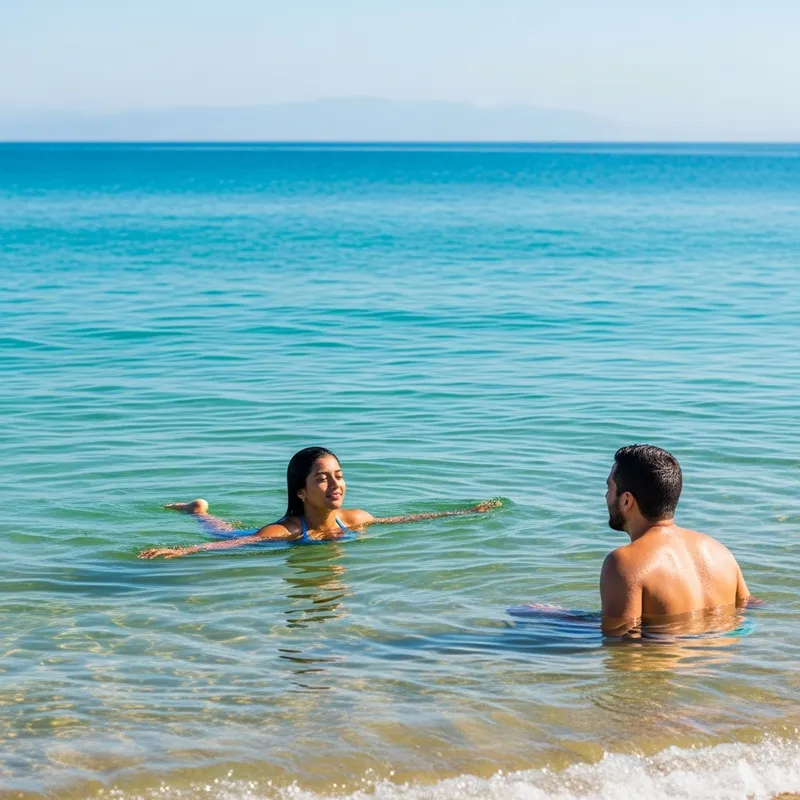 Romantic Ocean Scene: Young South Asian Woman Swimming with Admirer