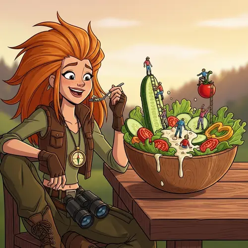 Nami from One Piece: Adventure Eating Salad with Tiny People