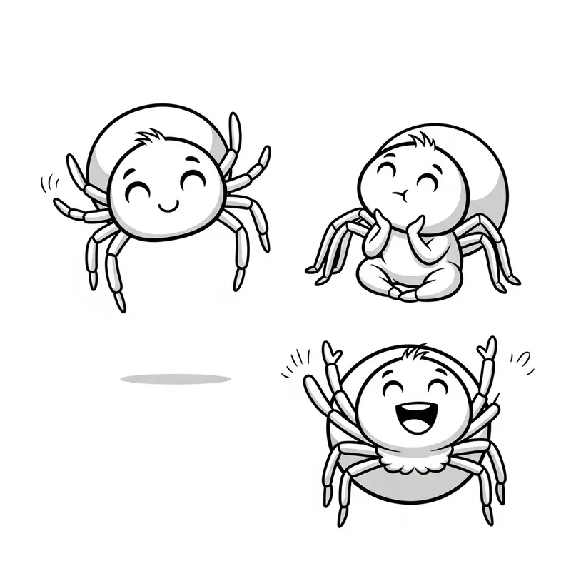 Cute Cartoon Spider in Three Poses - Vector Illustrations