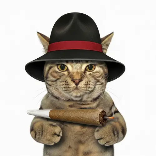 Adorable Cat with Quirky Hat and Tobacco - Whimsical Feline Image