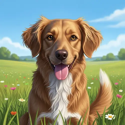 Medium-Sized Dog with Wavy Fur in Light Brown | Sunny Meadow Illustration