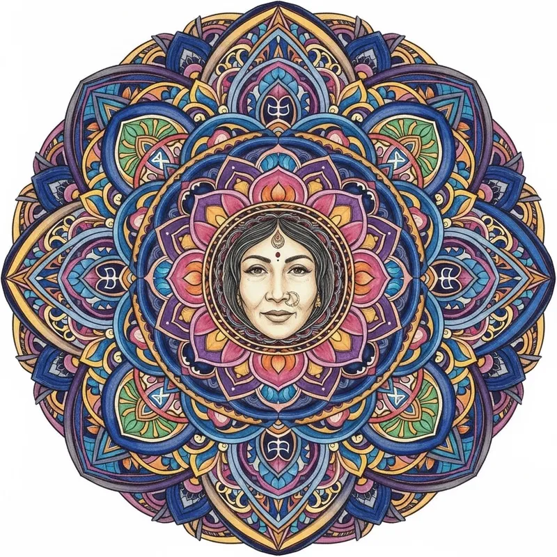 Gemini Zodiac Mandala Art with Woman's Face