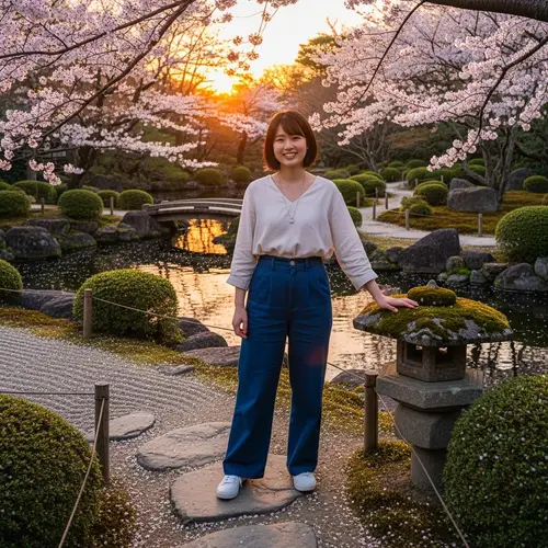 Stylish Japanese Woman in Traditional Garden | Elegance & Confidence