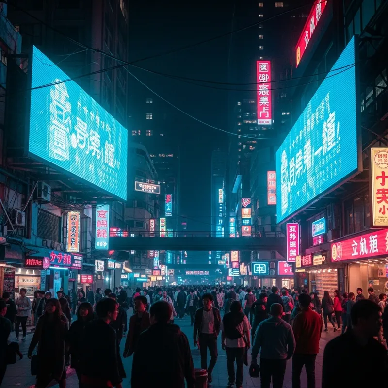 Neon Cyberpunk Cityscape with Holographic Billboards - Miniature Effect