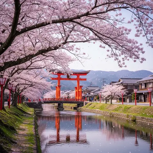 Serene Cherry Blossom Landscape in Japan