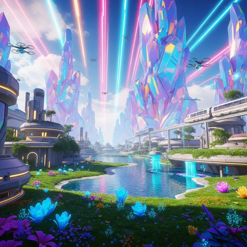 Futuristic Abstract Scenery with Aqueous Structures