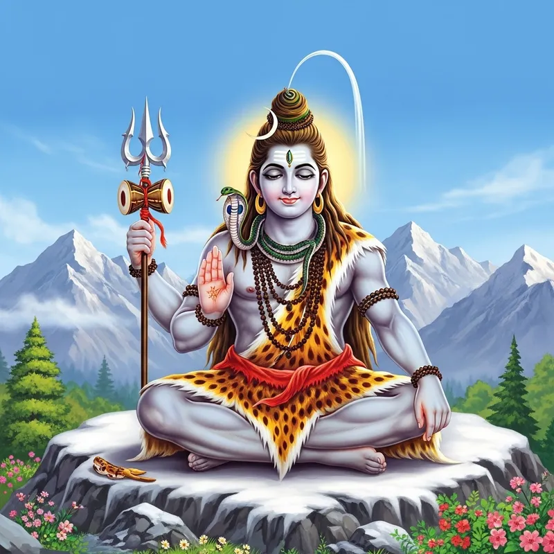 Mahadev Deity Meditation Snowy Mountaintop - On a Serene Himalayan Peak Mahadev Deity Meditation Snowy Mountaintop - On a Serene Himalayan Peak