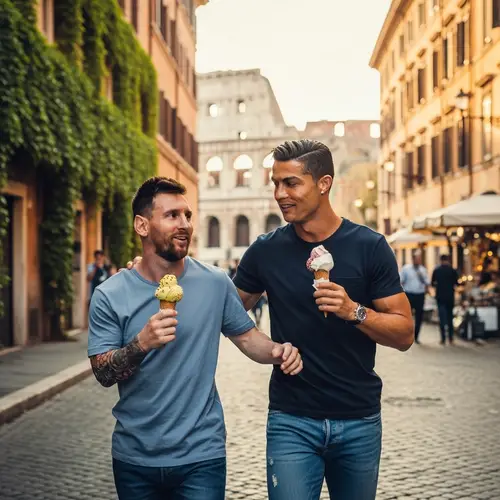 Messi and Ronaldo Enjoying Ice Cream in Rome