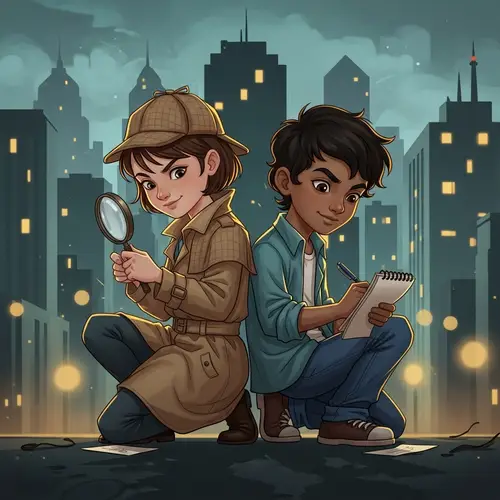 Detective Duo: Brown-Haired Girl & Olive-Skinned Boy | Mystery Adventures