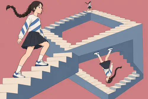 Escher-Style Illusion: A Girl on Impossible Stairs