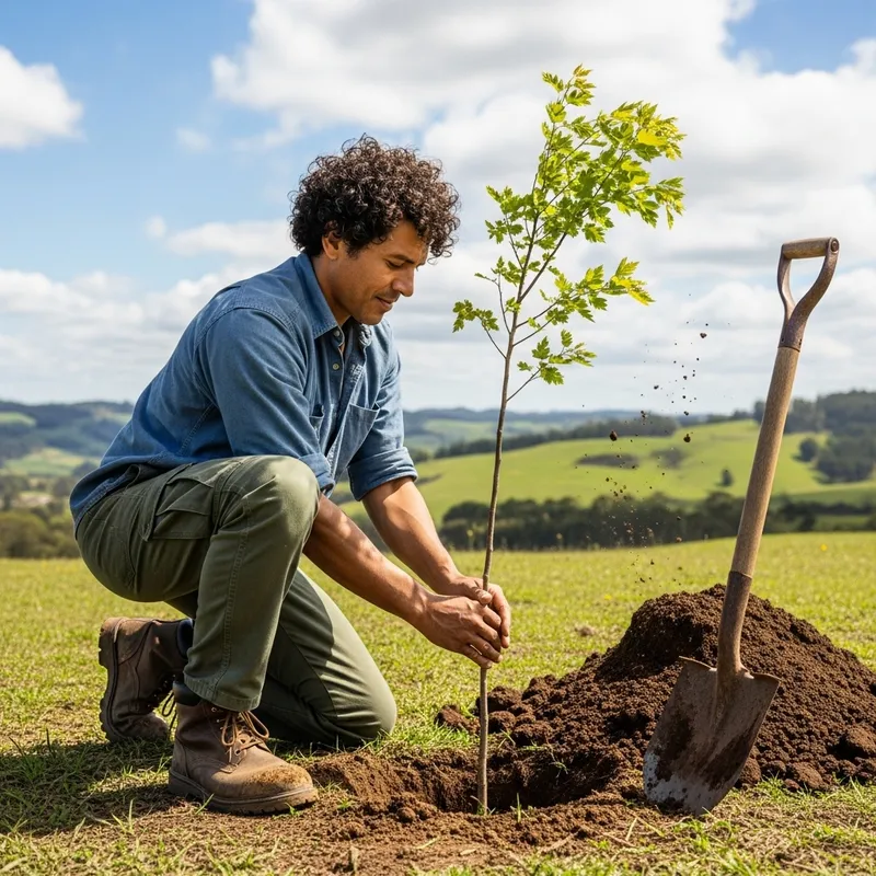 Tall Man Planting Tree - Gardening Outdoors
