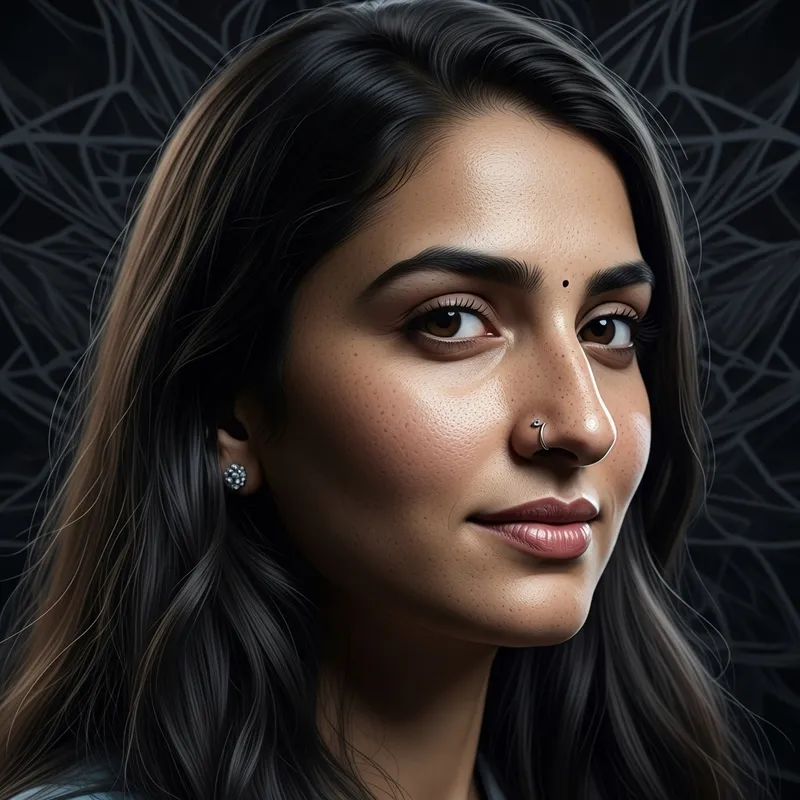 Detailed Indian Woman Portrait with Long Hair and Professional Smile