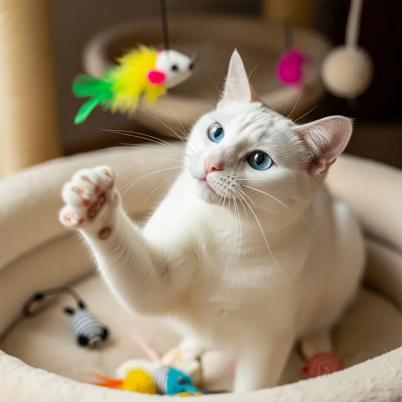 Cute Cat Playing with Toy Mouse | Cozy Cat Bed