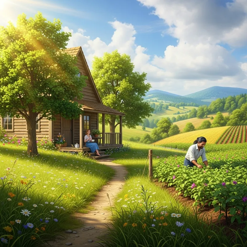 Picturesque Countryside Landscape with Charming Rustic House