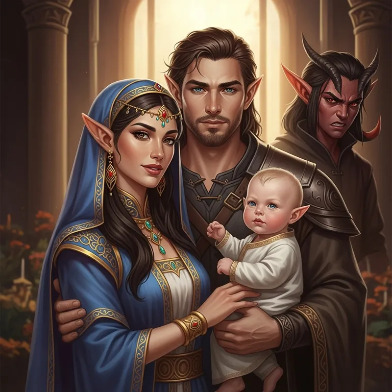 Enchanting Elf Family Portrait | Ornate Clothing & Emotional Storytelling