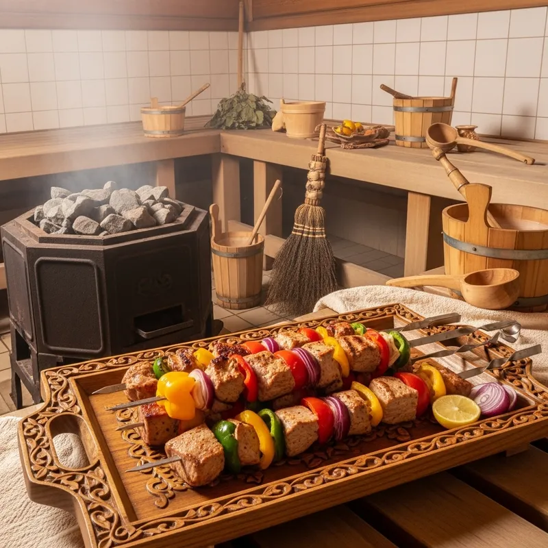 Authentic Kebabs in a Russian Bathhouse