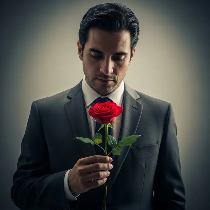 Man Holding Red Rose | Touching Portrait in Soft Hues