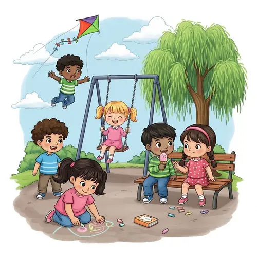 Charming Childhood Scene with Diverse Children Playing Happily
