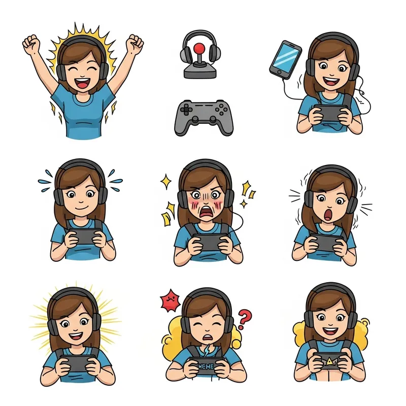 Girl Gamer Doodle Emoji Sticker Set
