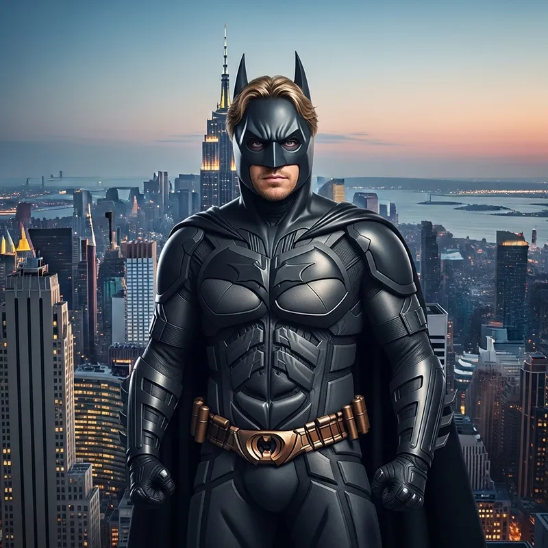 Batman Trump Overlooks New York's Dusk Skyline Batman Trump Overlooks New York's Dusk Skyline