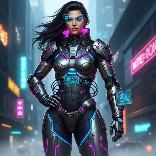 Futuristic Cyberpunk Style Tall Woman - Confident and Athletic