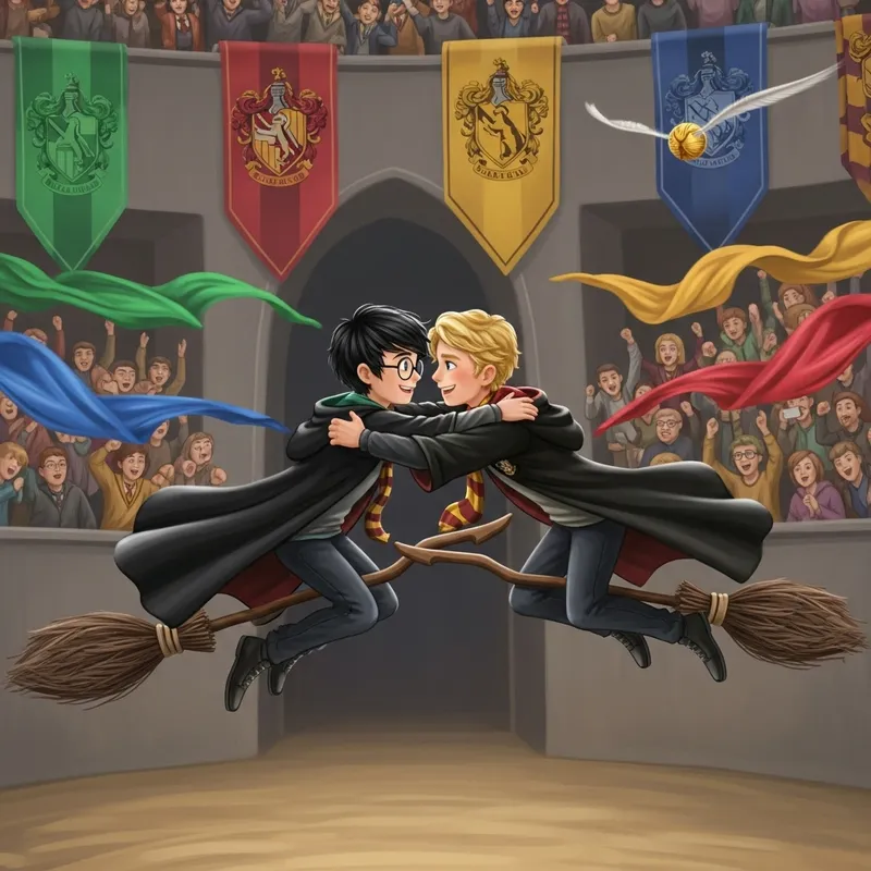 Harry Potter and Draco Malfoy Magical Quidditch Embrace
