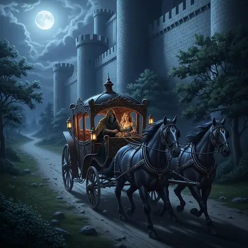 Medieval Escape: Veiled Figure and Princess Fleeing Palace