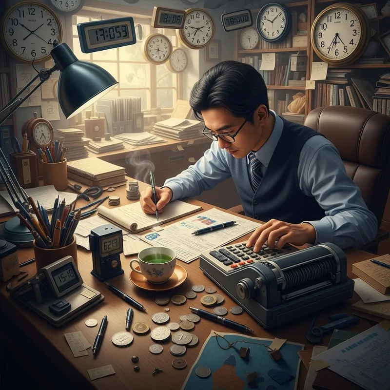 Surreal Art: Chinese Man Working in Busy Office | Time-Work Ratio