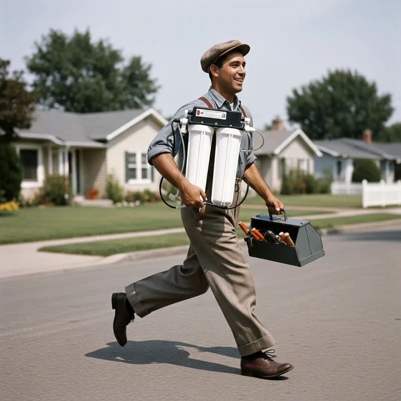 1950s Plumber Hustling with Filtration System | Vintage Plumbing Service 1950s Plumber Hustling with Filtration System | Vintage Plumbing Service