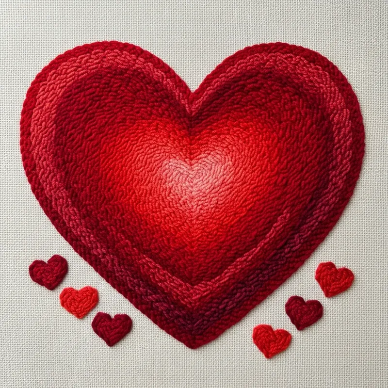 Handcrafted Valentine's Day Punch Needle Art - Red Heart Design