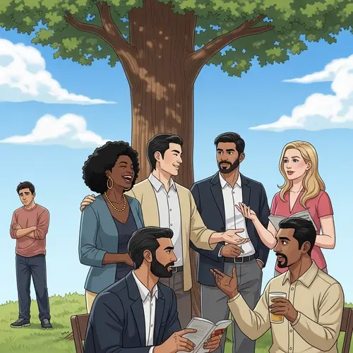 Diverse Group Enjoying Gathering Under Tall Tree