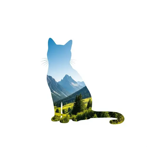 Tranquil Cat Silhouette in Majestic Mountain Landscape