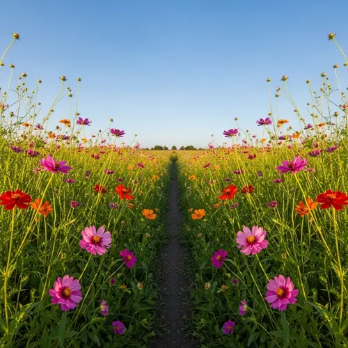 Vibrant Wildflower Field on Warm Sunny Day