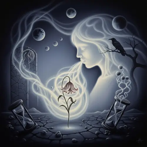 Symbolic Portrayal of Final Breath in Surrealistic Style