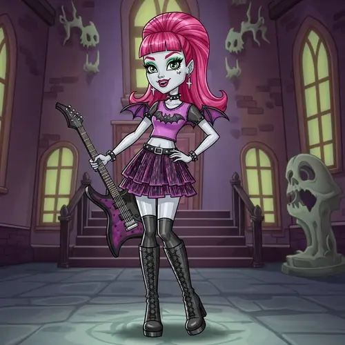 Monster High Inspired Girl with Latex Costume and Pink Hair