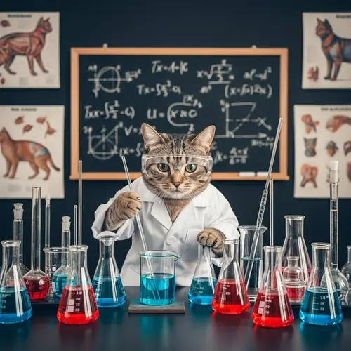 Feline Scientist Conducting Colorful Chemistry Experiment