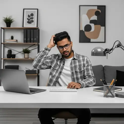 Tech-Inspired Home Office: South Asian Man in Frustration