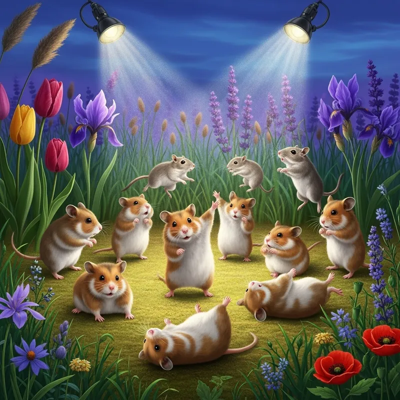 Enchanting Central Asian Grassland Disco Scene with Hamsters & Gerbils Enchanting Central Asian Grassland Disco Scene with Hamsters & Gerbils