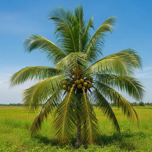 Green Coconut Plant in Tropical Field