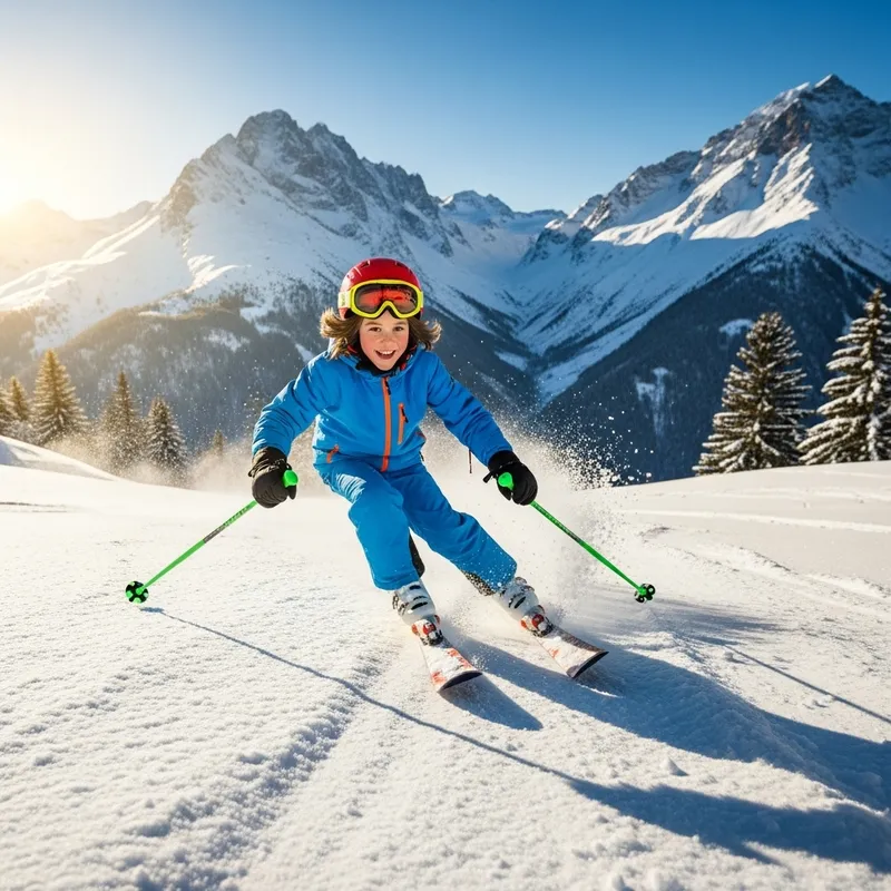 Young Caucasian Boy Skiing on Brown-Haired Image Young Caucasian Boy Skiing on Brown-Haired Image
