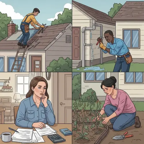 Diverse Homeowners Facing Maintenance Challenges in Suburban Neighborhood