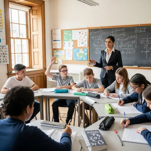 Diverse Classroom Scene: Middle-Eastern Teacher in Math Lesson