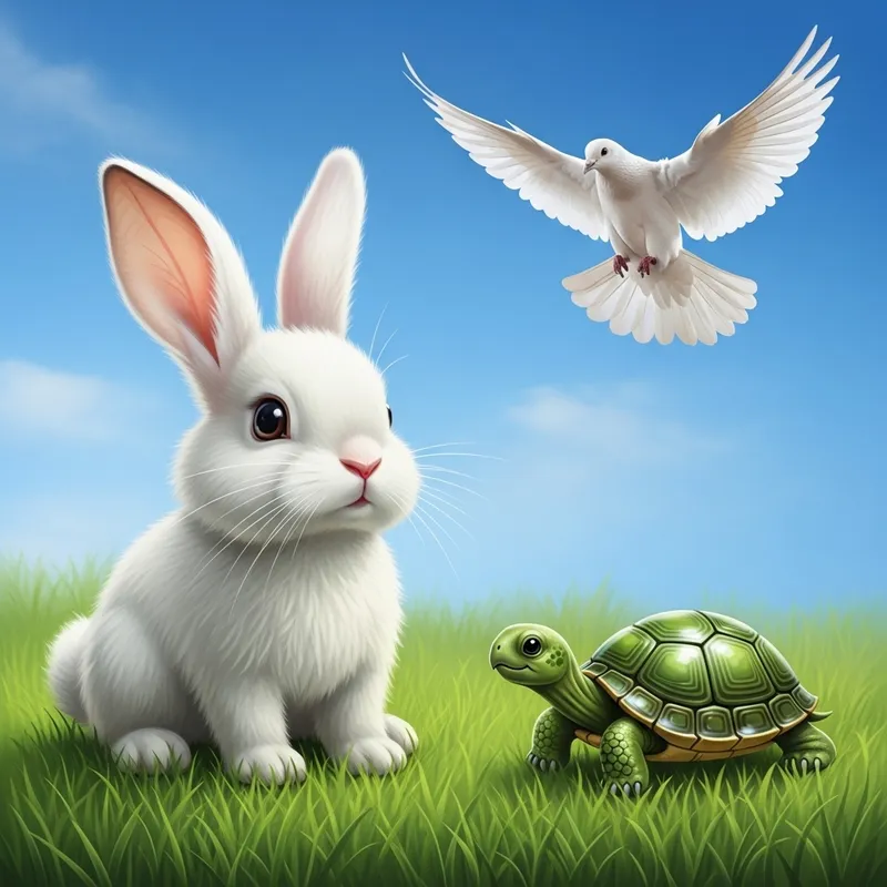 Calm and Serene Bunny, Turtle, and Dove Encounter Calm and Serene Bunny, Turtle, and Dove Encounter